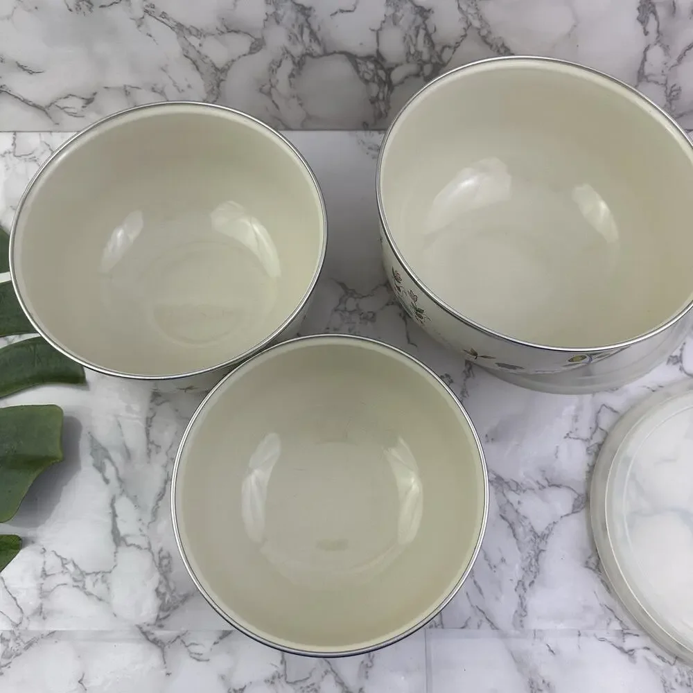International Heartland Vintage Enamelware Nesting Bowls With Lids Mixing 6 pc